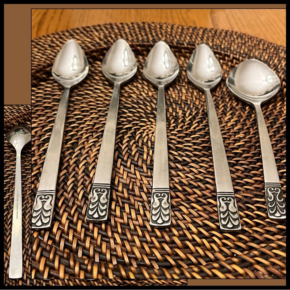 Vintage Carlyle CAMEO Stainless Hong Kong Iced Tea Spoons x4 Soup Spoon x1 Retro